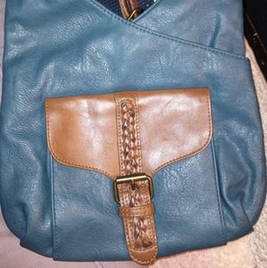 Teal and Brown Leather Crossbody BY BUENO